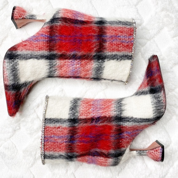 Amina Muaddi Shoes - AMINA MUADDI tartan Mia booties with flared heels